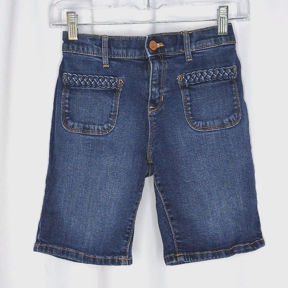 Old Navy Denim Bermuda Jeans Shorts Braided Pockets Adjustable Waist Girls 14